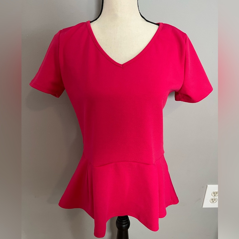 Pink V-Neck Peplum Blouse-NWOT